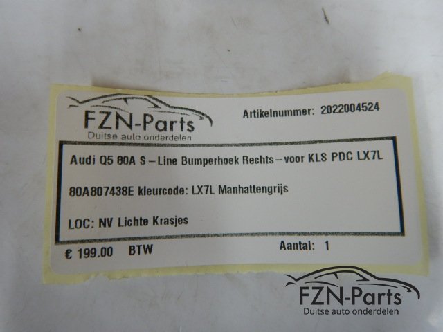 Audi Q5 80A S-Line Bumperhoek Rechts-Voor KLS PDC LX7L
