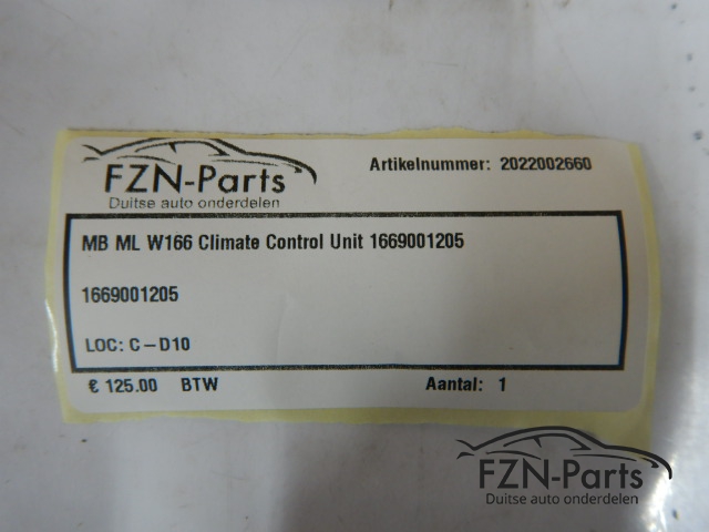 Mercedes-Benz ML W166 Climate Control Unit 1669001205