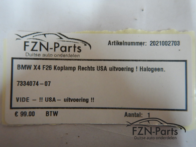 BMW X4 F26 Koplamp Rechts USA Uitvoering! Halogeen