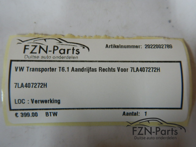 VW Transporter T6.1 Aandrijfas Rechts-voor 7LA407272H