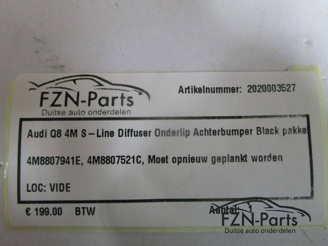 Audi Q8 4M S-Line Diffuser Onderlip Achterbumper Black pakket