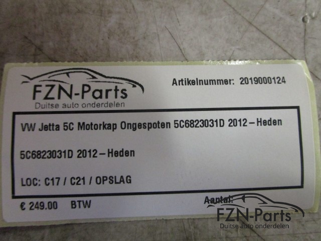 VW Jetta 5C Motorkap Ongespoten 5C6823031D 2012-Heden