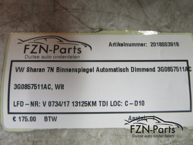 VW Sharan 7N Binnenspiegel Automatisch Dimmend 3G0857511AC