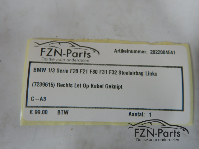 BMW 1/3 Serie F20 F21 F30 F31 F32 Stoelairbag Links