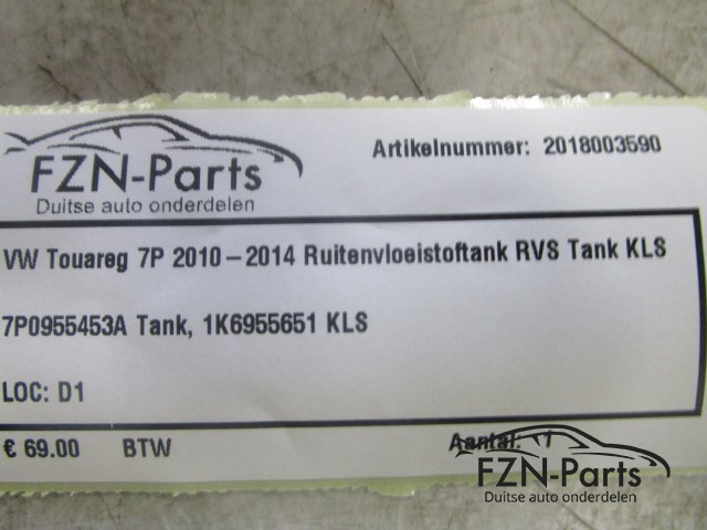 VW Touareg 7P 2010-2014 Ruitenvloeistoftank RVS Tank KLS