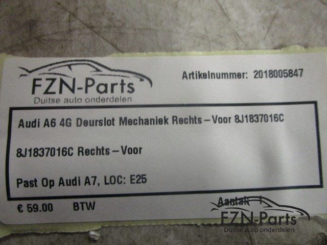 Audi A6 4G Deurslot Mechaniek Rechts-Voor 8J1837016C