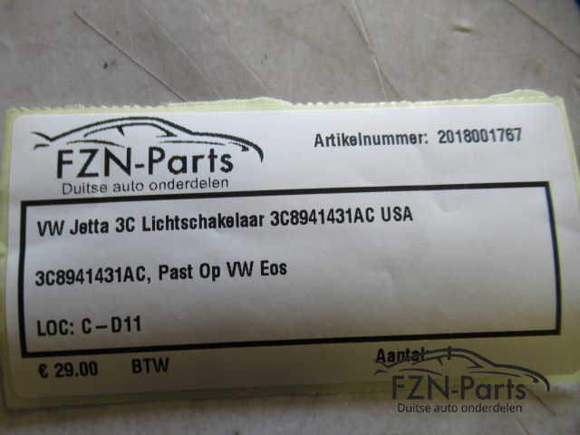 VW Jetta 3C Lichtschakelaar 3C8941431AC USA