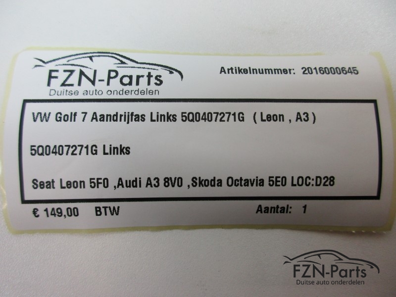 VW Golf 7 Aandrijfas Links 5Q0407271G ( Leon, A3 )