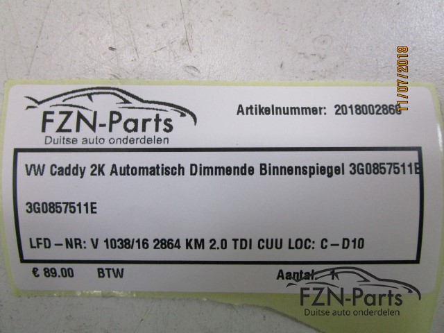 VW Caddy 2K Automatisch Dimmende Binnenspiegel 3G0857511E