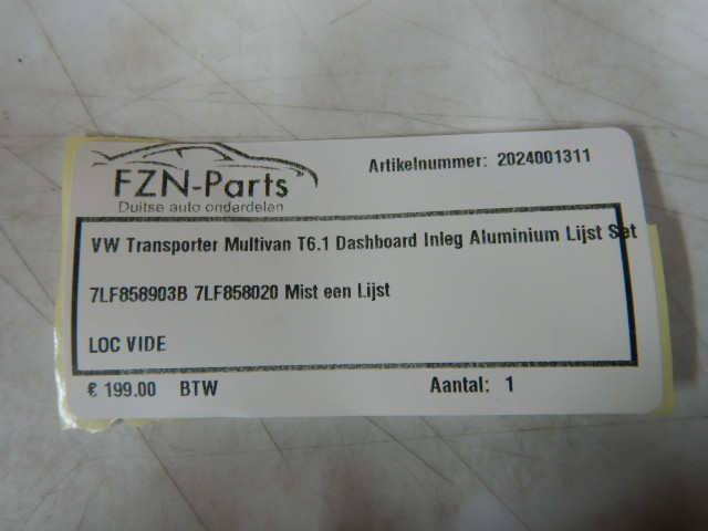 VW Transporter Multivan T6.1 Dashboard Inleg Aluminium Lijst Set