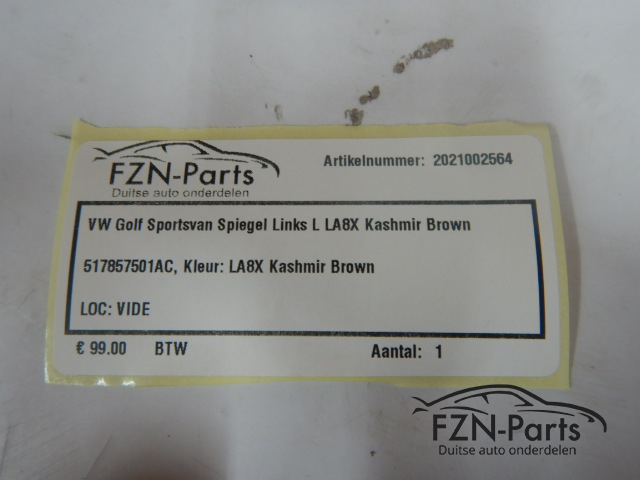 VW Golf Sportsvan Spiegel Links L  LA8X Kashmir Brown