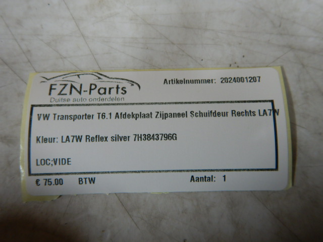 VW Transporter T6.1 Afdekplaat Zijpaneel Schuifdeur Rechts LA7W