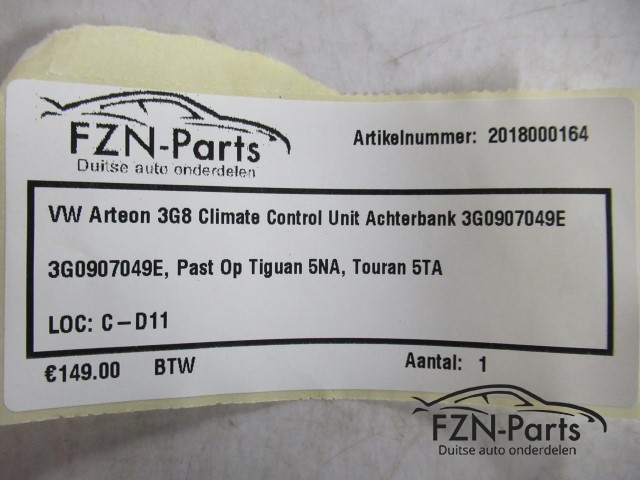 VW Arteon 3G8 Climate Control Unit Achterbank 3G0907049E