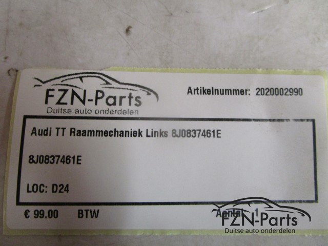 Audi TT Raammechaniek Links 8J0837461E