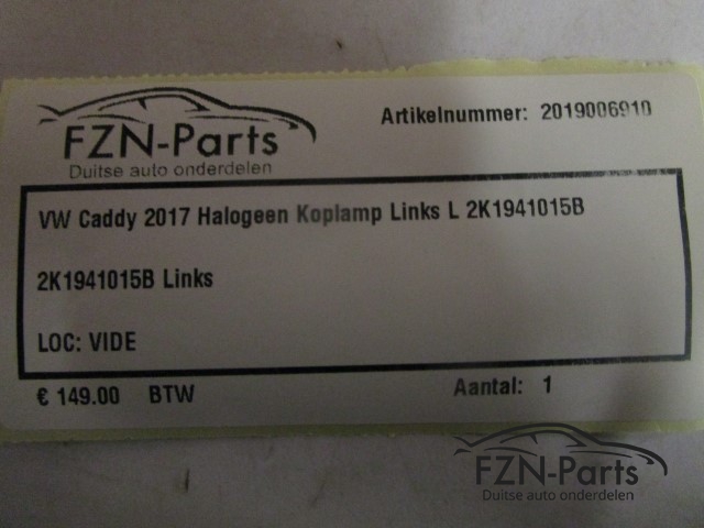 VW Caddy 2017 Halogeen Koplamp Links L 2K1941015B