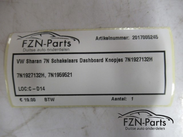 VW Sharan 7N Schakelaars Dashboard Knopjes 7N1927312H