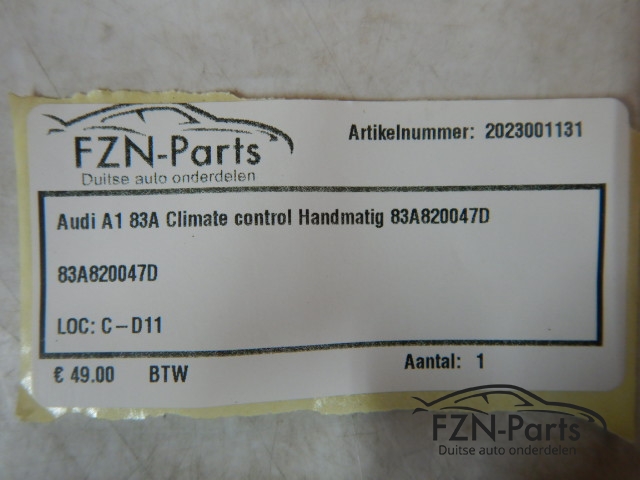 Audi A1 83A Climate Control Handmatig 83A820047D