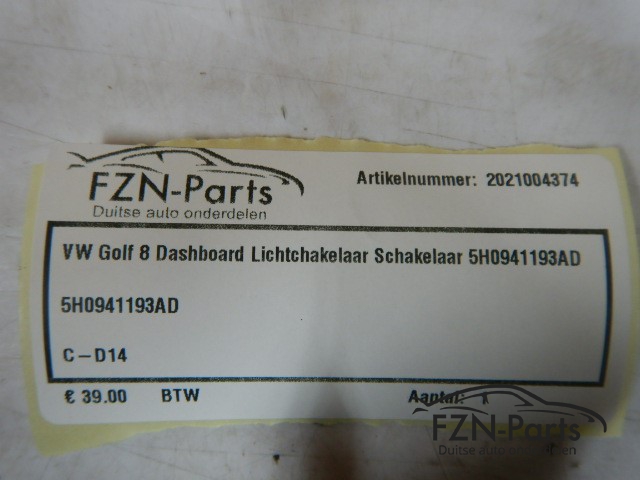 VW Golf 8 Dashboard Lichtschakelaar Schakelaar 5H0941193AD