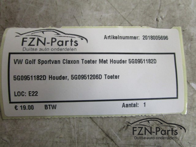 VW Golf Sportvan Claxon Toeter Met Houder 5G0951182D
