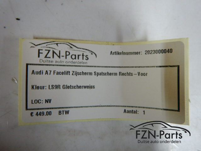Audi A7 Facelift Zijscherm Spatscherm Rechts-Voor