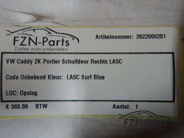 VW Caddy 2K Portier Schuifdeur Rechts LA5C