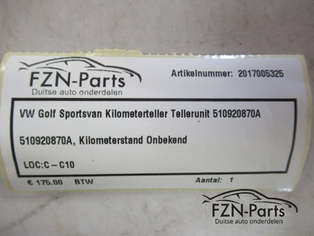 VW Golf 7 Sportsvan Kilometerteller Tellerunit 510920870A