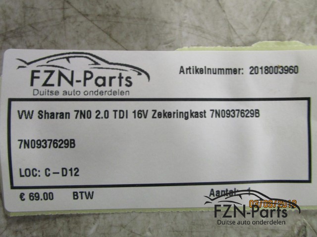 VW Sharan 7N0 2.0 TDI 161103959V Zekeringkast 7N0937629B