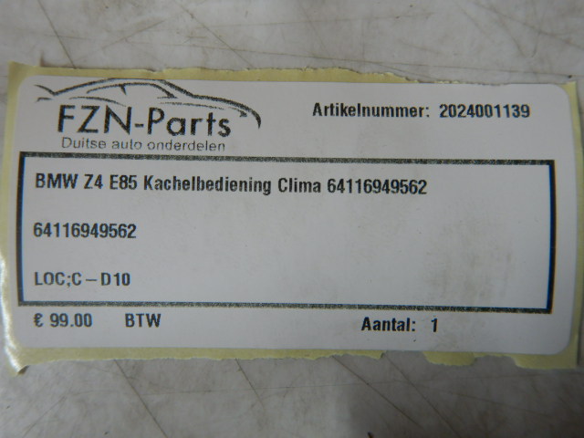 BMW Z4 E85 Kachelbediening Climate Control 64116949562