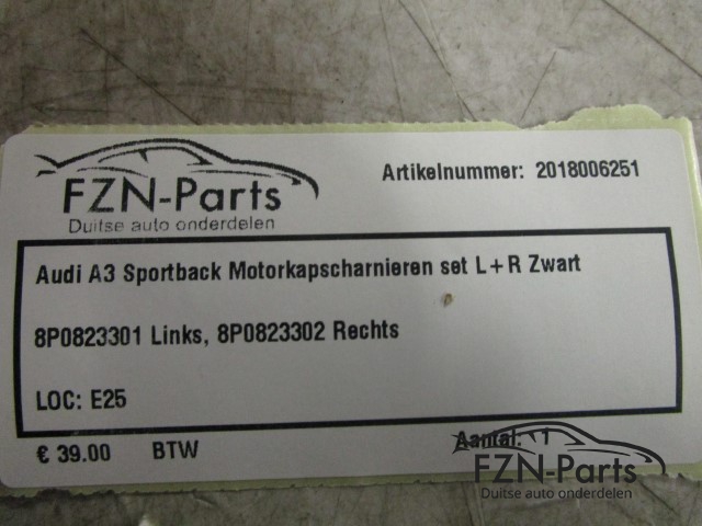 Audi A3 Sportback Motorkapscharnieren set L+R Zwart