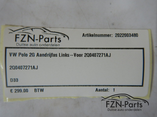 VW Polo 2G Aandrijfas Links-Voor 2Q0407271AJ