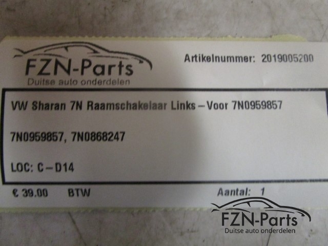 VW Sharan 7N Raamschakelaar Links-Voor 7N0959857