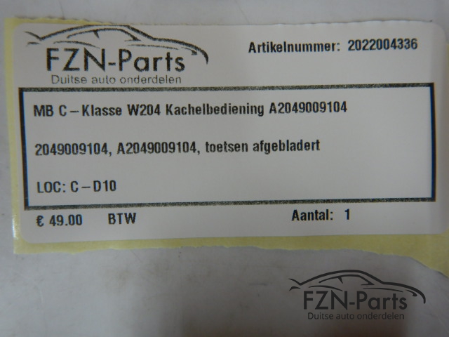 Mercedes-Benz C-Klasse W204 Kachelbediening A2049009104