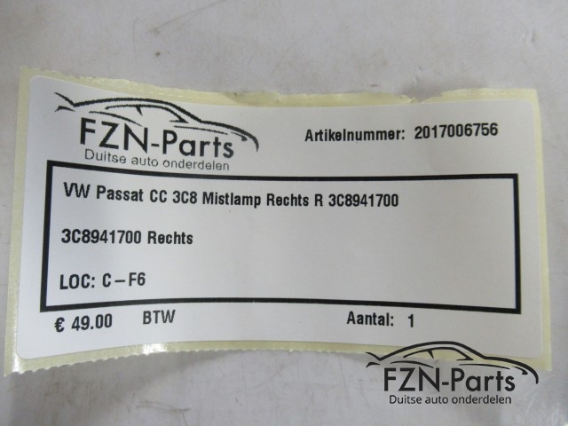 VW Passat CC 3C8 Mistlamp Rechts R 3C8941700