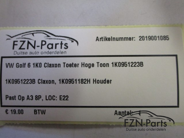 VW Golf 6 1K0 Claxon Toeter Hoge toon 1K0951223B