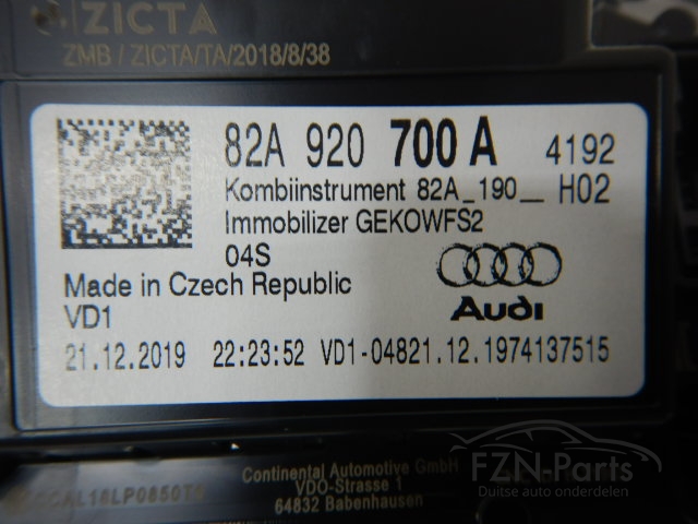 Audi A1 82A Teller Virtual Cockpit 82A920700A