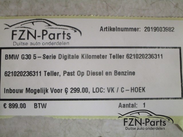 BMW G30 5-Serie Digitale Kilometer Teller 621020236311