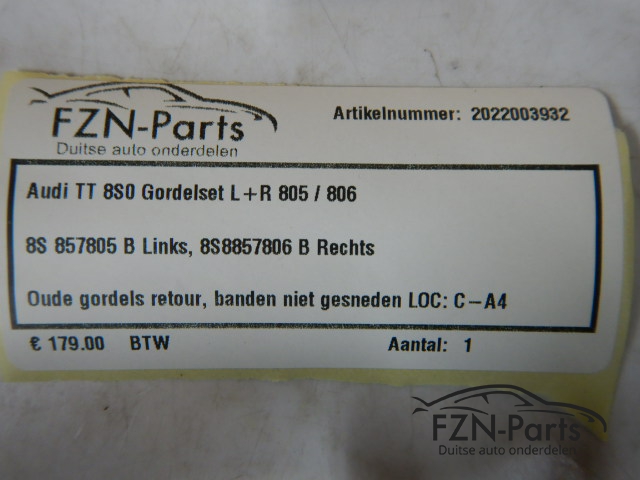 Audi TT 8S0 Gordelset L+R 805 / 806