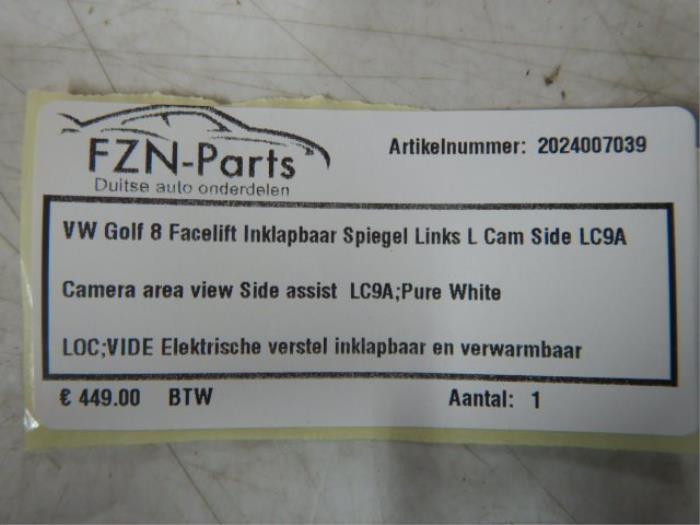VW Golf 8 Facelift Spiegel Links Inklapbaar Side Cam LC9A