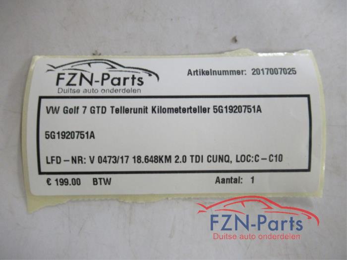 VW Golf 7 GTD Tellerunit Kilometerteller