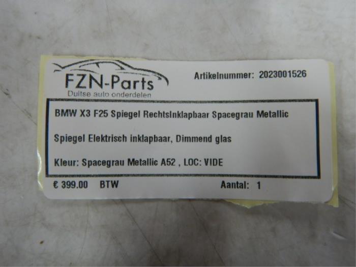 BMW X3 F25 Facelift Spiegel Rechts Inklapbaar Spacegrau Metallic