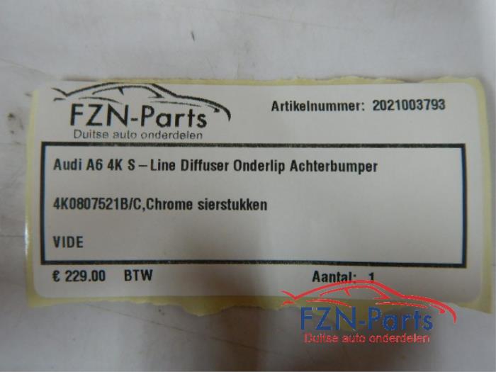 Audi A6 4K S-Line Diffuser Achterbumper Onderlip