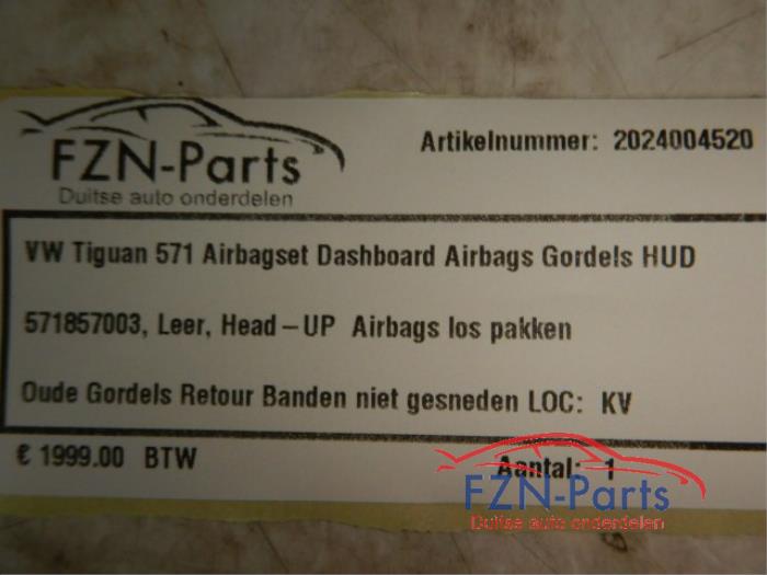 VW Tiguan 571 Airbagset Dashboard airbags Gordels HUD