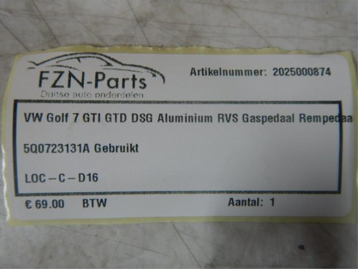 VW Golf 7 GTI GTD DSG Aluminium RVS Gaspedaal Rempedaal