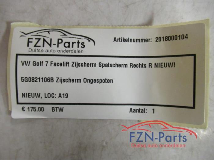 VW Golf 7 Facelift Zijscherm Spatscherm Rechts R NIEUW!