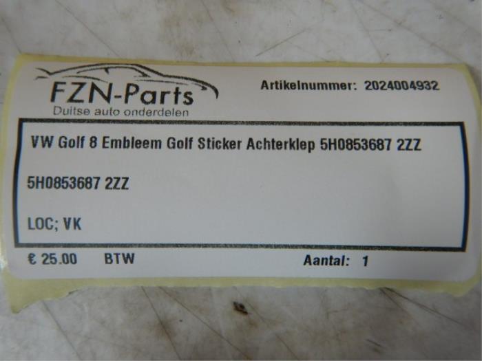 Embleem Volkswagen Golf (22729163)
