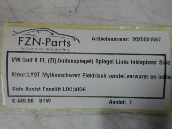 VW Golf 8 Facelift Spiegel Links Inklapbaar Side-assist ( Zij buitenspiegel ) Kleur: LY9T Mythosschwarz ZwartElektrisch verstel verwarm en inklapbaarSide assist past alleen op golf 8 Zij buiten spiegel huis compleet spiegelkap spiegelglas