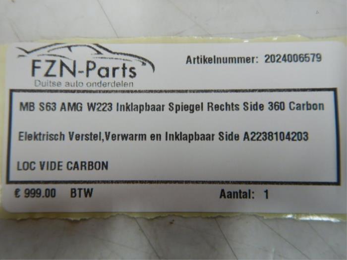 Mercedes-Benz S63 AMG W223 Spiegel Rechts Inklapbaar Side 360 Carbon A