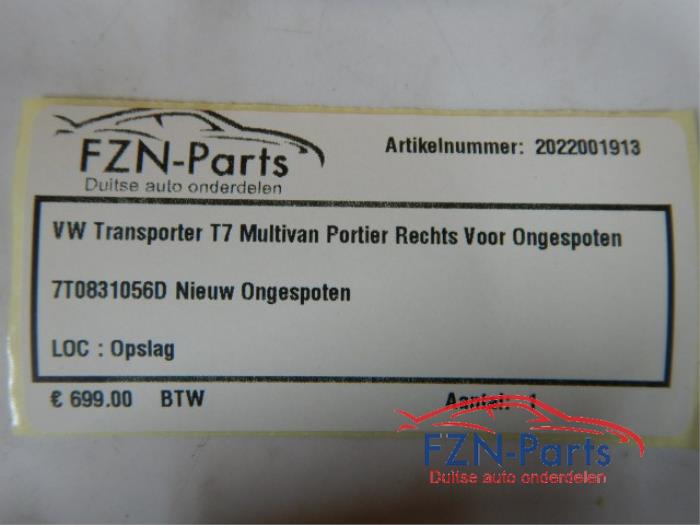 VW Transporter T7 Multivan Portier Rechts-voor Ongespoten
