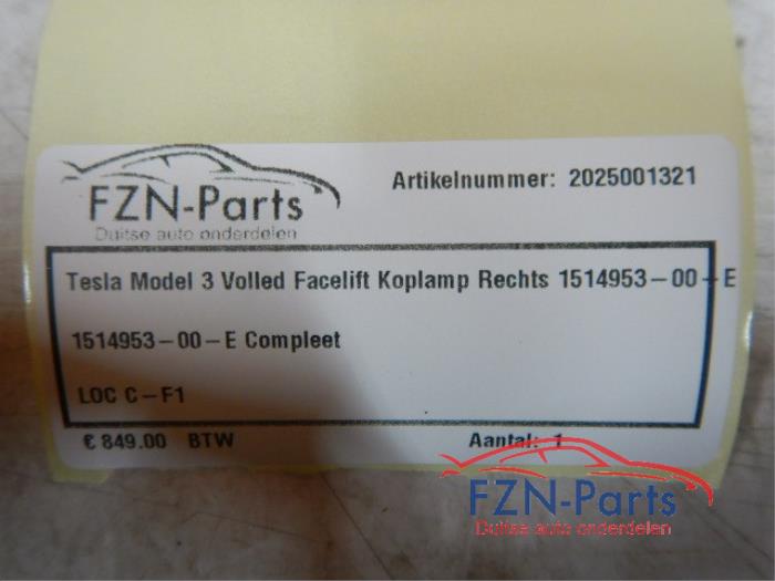 Tesla Model 3 Volled Facelift Koplamp Rechts