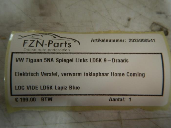 VW Tiguan 5NA Spiegel Links L LD5K Inklapbaar 9-Draads LD5K Elektrisch verstel verwarm en inklapbaarHome comingKleur: LD5K Lapiz BlueZij buiten spiegel huis links linker blauw